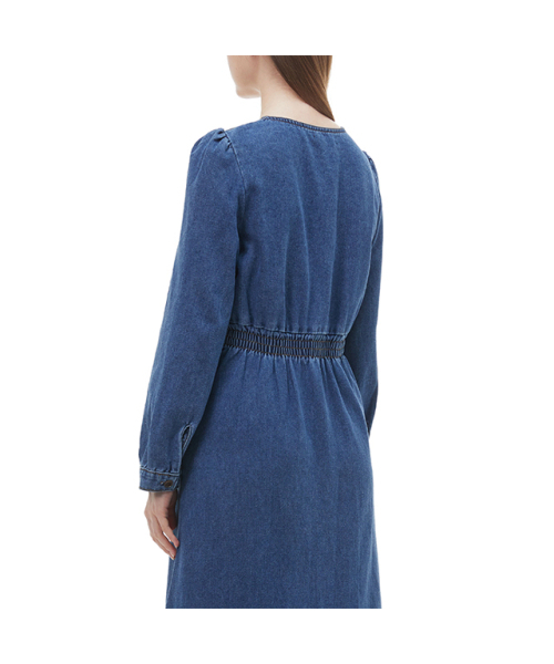 PLASTIC ISLAND(プラスティックアイランド)の「Back smoking semi-open flare denim one-piece PP3DO402(ワンピース・レディース・ダークブルー・SMALL/MEDIUM/X-SMALL)」の5枚目の写真