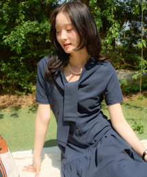 Shawl Layered Long Dress_ Navy