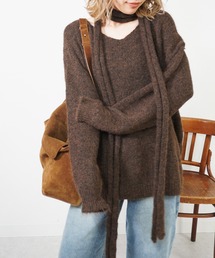 gossara | マフラー付きVネックニット(ニット/セーター)