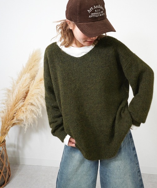 gossara（ゴサラ）の「マフラー付きVネックニット（ニット/セーター・レディース・ブラウン/グレー/カーキ・FREE）」の12枚目の写真