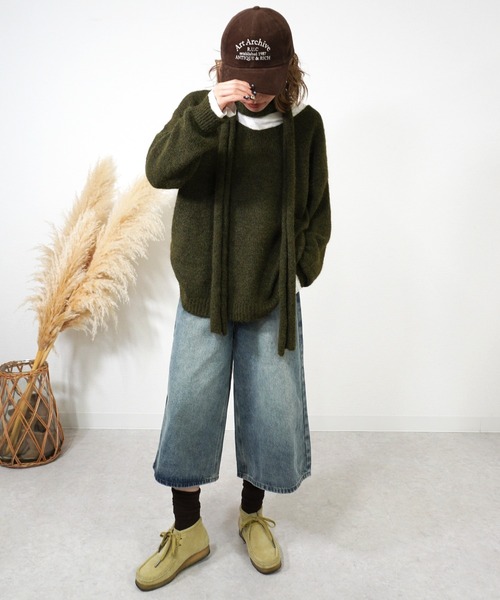 gossara（ゴサラ）の「マフラー付きVネックニット（ニット/セーター・レディース・ブラウン/グレー/カーキ・FREE）」の15枚目の写真