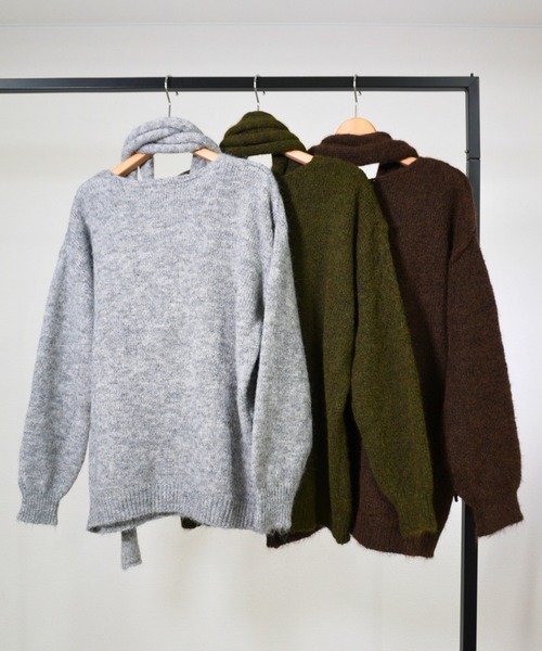 gossara（ゴサラ）の「マフラー付きVネックニット（ニット/セーター・レディース・ブラウン/グレー/カーキ・FREE）」の22枚目の写真
