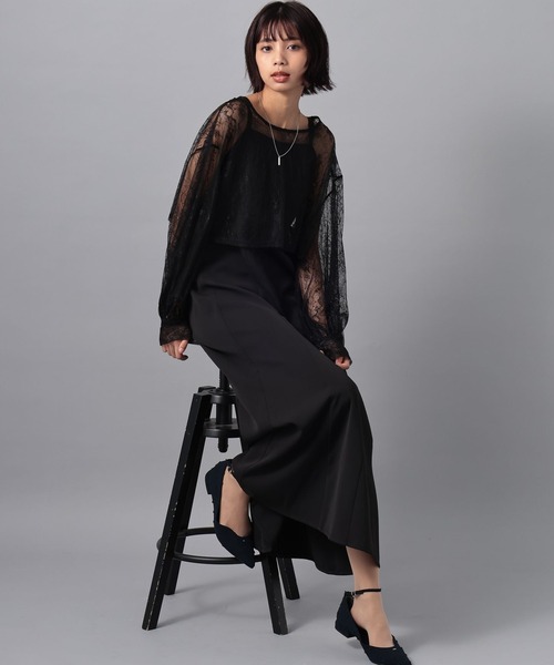 PAGEBOY（ページボーイ）の「【WEB限定】 レースMIXセットワンピース  2点セット/オケージョン（ワンピース・レディース・チャコールグレー/ブラック・FREE）」の2枚目の写真