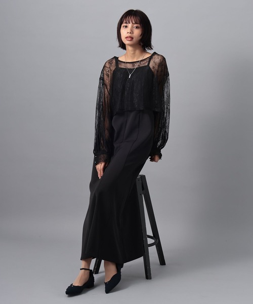 PAGEBOY（ページボーイ）の「【WEB限定】 レースMIXセットワンピース  2点セット/オケージョン（ワンピース・レディース・チャコールグレー/ブラック・FREE）」の4枚目の写真