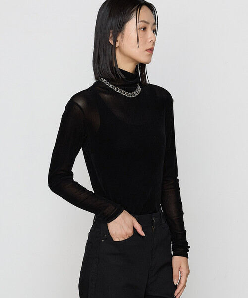 K.T KIYOKO TAKASE(キヨコタカセ)の「〔 TALLサイズ 〕 フロッキーチュールシアープルオーバー(Tシャツ/カットソー・レディース・ブラック/ブルー・15号/13号)」の2枚目の写真