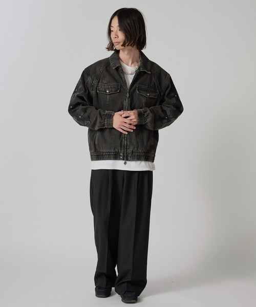 慈雨　ジャケット　黒色 セール】SUPPLIER/サプライヤー Cross Leather Patch Denim Jacket