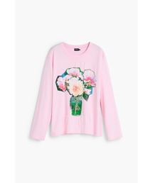 Desigual | フラワープリント長袖ニット Tシャツクルーネック ピンク(Tシャツ/カットソー)