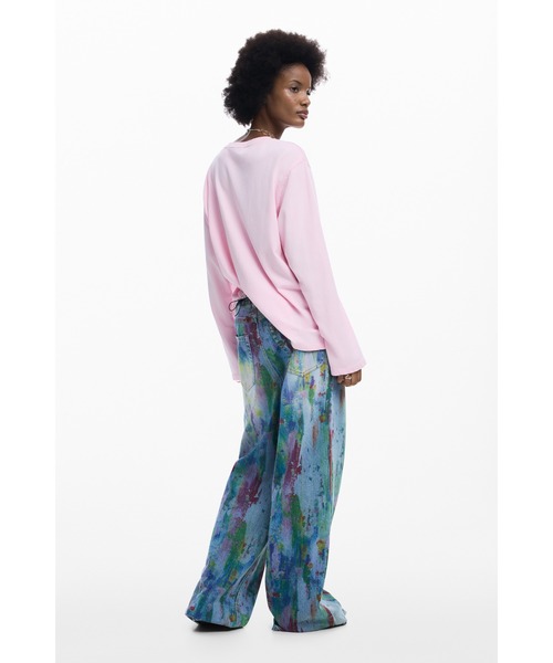 Desigual（デシグアル）の「フラワープリント長袖ニット Tシャツクルーネック ピンク（Tシャツ/カットソー・レディース・レッド・S/M/L/XL）」の2枚目の写真