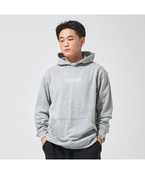 APOSTROPHE COMMA(アポストロフィコンマ)の「CONVEX センター ロゴ フードパーカー (グレー/ホワイト)(パーカー・メンズ・グレー・LARGE/MEDIUM)」の1枚目の写真