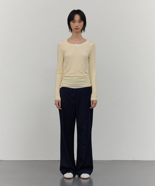 CITTA(シータ)の「ウールブレンドテンセルUネックロングスリーブT_CTT356(イエロー)(Tシャツ/カットソー・レディース・イエロー・FREE)」の2枚目の写真