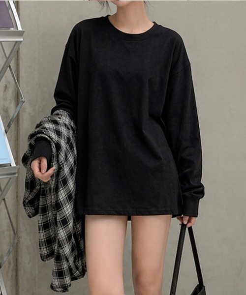 cammie(キャミー)の「シンプルタイトトップス(Tシャツ/カットソー・レディース・ダークグレー/ホワイト/ブラック/グレー・M/L)」の2枚目の写真