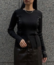 【&g'aime 】 レースアップリブニット lace-up ribbed knit top