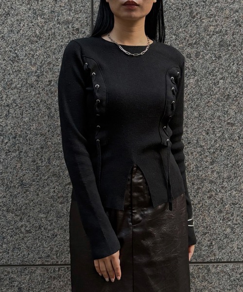 &g'aime(アンジェム)の「【&g'aime 】 レースアップリブニット lace-up ribbed knit top(ニット/セーター・レディース・ブラック/アイボリー/ブルー・FREE)」の15枚目の写真