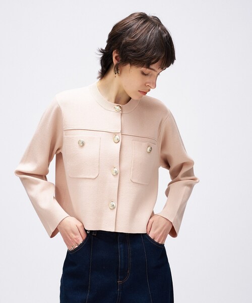 cloenc(クロエンス)の「【軽羽織り/手洗い可】ノーカラーニットカーディガン(カーディガン/ボレロ・レディース・ネイビー/ホワイト/ピンク・02)」の13枚目の写真
