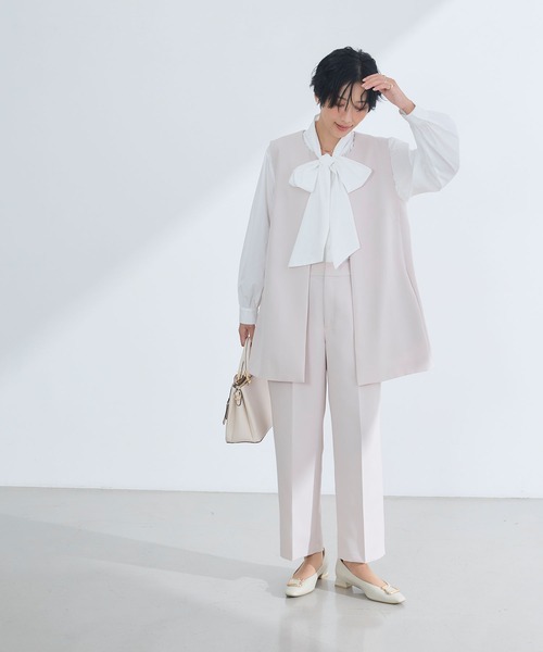 CROSS FUNCTION（クロスファンクション）の「《洗える・シワになりにくい》2点セット 正解 ロングジレ&ワイドパンツ　5サイズ展開【CROSS FUNCTION/クロスファンクション】（スーツセット・レディース・ネイビー/ブラック/ライトベージュ・7号/9号/11号/13号/15号）」の3枚目の写真