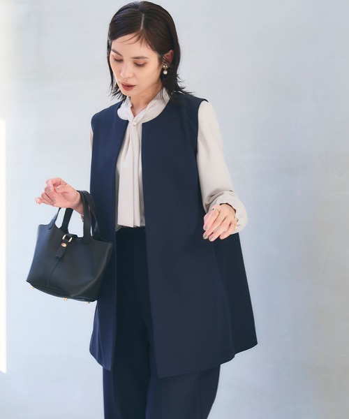 CROSS FUNCTION（クロスファンクション）の「《洗える・シワになりにくい》2点セット 正解 ロングジレ&ワイドパンツ　5サイズ展開【CROSS FUNCTION/クロスファンクション】（スーツセット・レディース・ネイビー/ブラック/ライトベージュ・7号/9号/11号/13号/15号）」の5枚目の写真