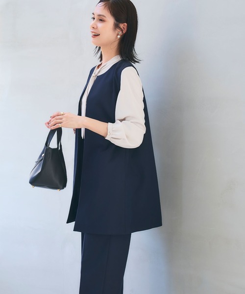 CROSS FUNCTION（クロスファンクション）の「《洗える・シワになりにくい》2点セット 正解 ロングジレ&ワイドパンツ　5サイズ展開【CROSS FUNCTION/クロスファンクション】（スーツセット・レディース・ネイビー/ブラック/ライトベージュ・7号/9号/11号/13号/15号）」の6枚目の写真