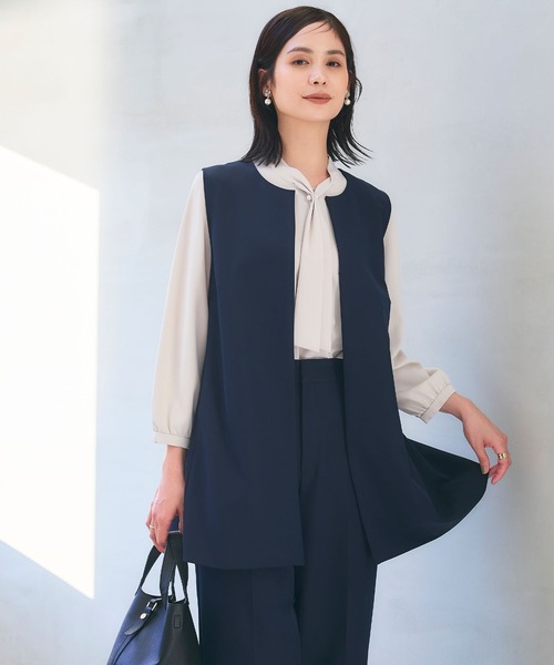 CROSS FUNCTION（クロスファンクション）の「《洗える・シワになりにくい》2点セット 正解 ロングジレ&ワイドパンツ　5サイズ展開【CROSS FUNCTION/クロスファンクション】（スーツセット・レディース・ネイビー/ブラック/ライトベージュ・7号/9号/11号/13号/15号）」の4枚目の写真