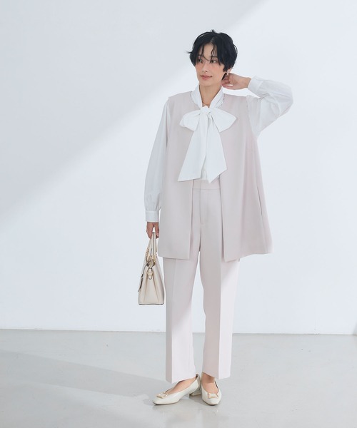 CROSS FUNCTION（クロスファンクション）の「《洗える・シワになりにくい》2点セット 正解 ロングジレ&ワイドパンツ　5サイズ展開【CROSS FUNCTION/クロスファンクション】（スーツセット・レディース・ネイビー/ブラック/ライトベージュ・7号/9号/11号/13号/15号）」の8枚目の写真