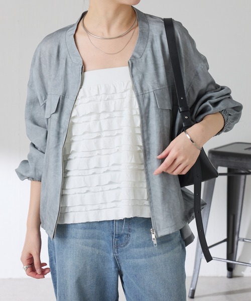 COLLAGE GALLARDAGALANTE（コラージュガリャルダガランテ）の「バックロングZIPブルゾン（ブルゾン・レディース・グレー/ベージュ・FREE）」の4枚目の写真