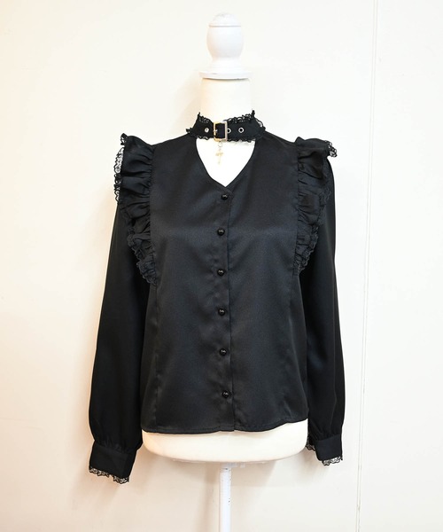 セール】クロス付き肩フリルレースブラウス（Tシャツ/カットソー）｜MA 