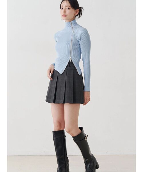 MERCURYDUO(マーキュリーデュオ)の「ベルト付きチェックプリーツミニスカパン(スカート・レディース・ブラック/グレー・SMALL/MEDIUM)」の7枚目の写真