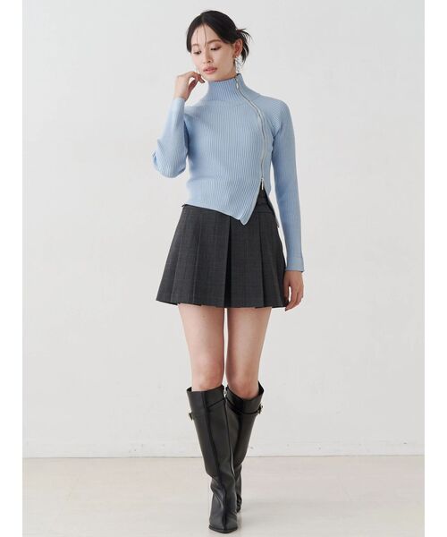 MERCURYDUO(マーキュリーデュオ)の「ベルト付きチェックプリーツミニスカパン(スカート・レディース・ブラック/グレー・SMALL/MEDIUM)」の8枚目の写真