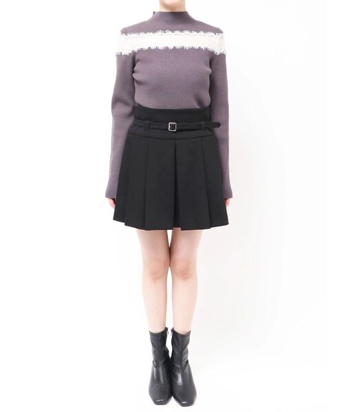 MERCURYDUO（マーキュリーデュオ）の「ベルト付きチェックプリーツミニスカパン（スカート・レディース・ブラック/グレー・SMALL/MEDIUM）」の5枚目の写真