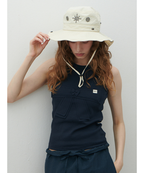 HHIPS(ダブルヒップス)の「リボンベーシックノースリーブトップス(ネイビー)(Tシャツ/カットソー・レディース・その他・FREE)」の1枚目の写真