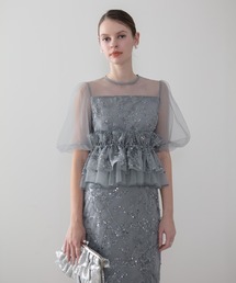 Leja（レジャ）の「【LEJA】3WAYチュールラッフルフラワースパンコールIラインワンピースドレス2点セット 美脚効果結婚式 パーティードレス 成人式 二次会 同窓会 お呼ばれ オケージョン 20代 30代（ドレス）」