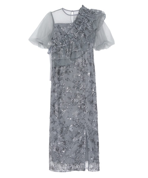 Leja（レジャ）の「【LEJA】3WAYチュールラッフルフラワースパンコールIラインワンピースドレス2点セット 美脚効果結婚式 パーティードレス 成人式 二次会 同窓会 お呼ばれ オケージョン 20代 30代（ドレス・レディース・グレイッシュブルー/グリーン・SMALL/MEDIUM）」の20枚目の写真