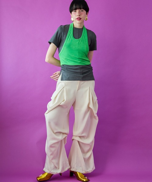 OMMO(オーエムエムオー)の「SHEER HALTER LAYERED T-SH(Tシャツ/カットソー・レディース・ブラック/カーキ/グレー・F)」の21枚目の写真