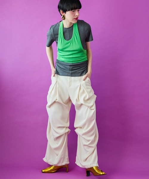 OMMO(オーエムエムオー)の「SHEER HALTER LAYERED T-SH(Tシャツ/カットソー・レディース・ブラック/カーキ/グレー・F)」の22枚目の写真
