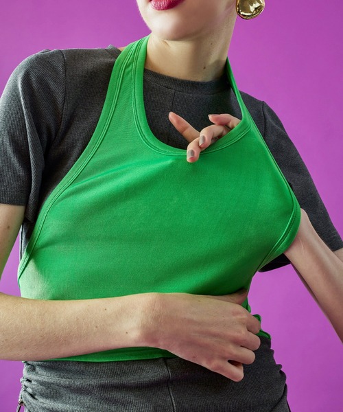 OMMO(オーエムエムオー)の「SHEER HALTER LAYERED T-SH(Tシャツ/カットソー・レディース・ブラック/カーキ/グレー・F)」の19枚目の写真