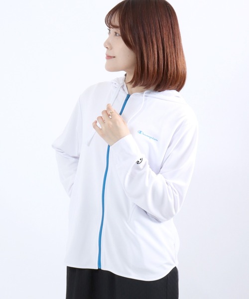 Champion(チャンピオン)の「Champion(チャンピオン)ドライメッシュ UVカット ジップアップパーカー レディース 速乾 抗菌防臭 軽量スポーツパーカー(パーカー・レディース・ネイビー/ホワイト/ブラック/ライトピンク/サックスブルー・M/L)」の1枚目の写真