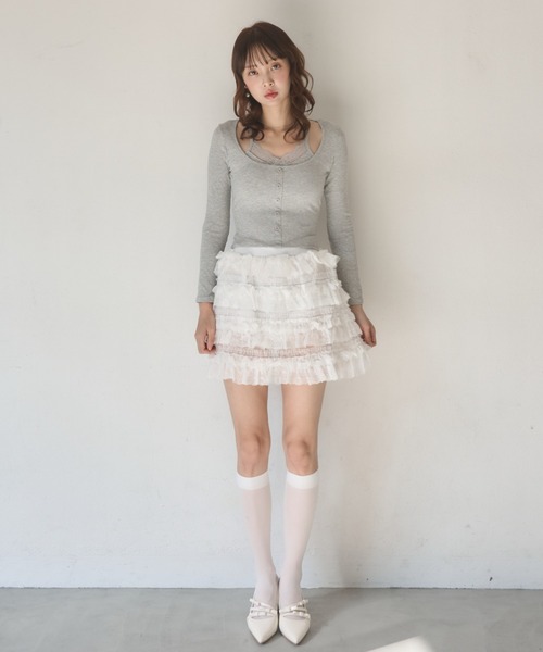 Nadana(ナダナ)の「レースレイヤード風トップス(Tシャツ/カットソー・レディース・ホワイト/グレー/ブラック・FREE)」の6枚目の写真