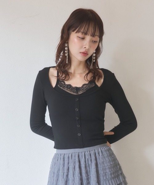 Nadana(ナダナ)の「レースレイヤード風トップス(Tシャツ/カットソー・レディース・ホワイト/グレー/ブラック・FREE)」の15枚目の写真