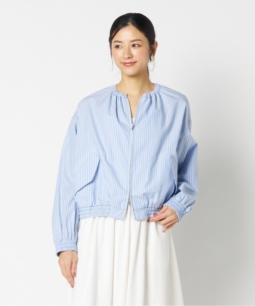 HELIOPOLE(エリオポール)の「STRIPE SHIRT BLOUSON(ブルゾン・レディース・サックスブルー/ロイヤルブルー・38)」の1枚目の写真