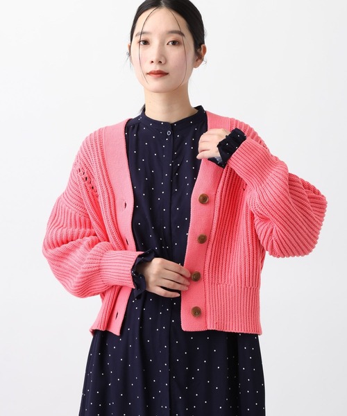 studio CLIP（スタディオクリップ）の「《natural by clip》3ゲージロービング畦カーディガン（カーディガン/ボレロ・レディース・ピンク/アイボリー・FREE）」の2枚目の写真