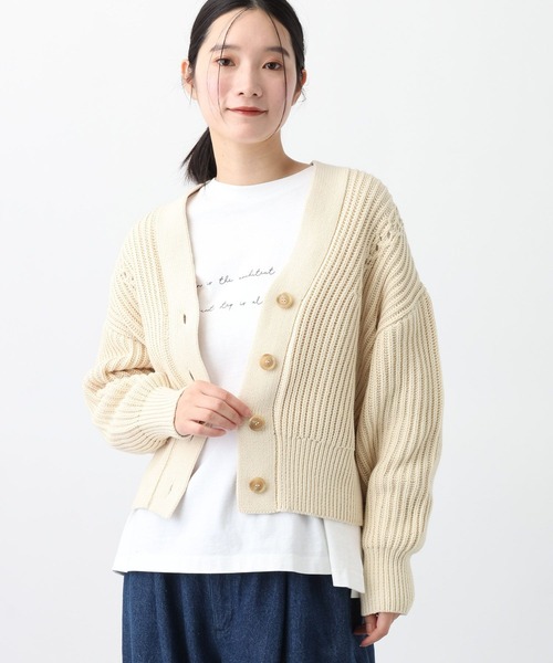 studio CLIP（スタディオクリップ）の「《natural by clip》3ゲージロービング畦カーディガン（カーディガン/ボレロ・レディース・ピンク/アイボリー・FREE）」の4枚目の写真