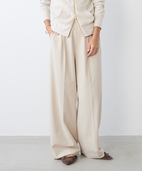 MICA&DEAL（マイカ＆ディール）の「ドライタッチワンタックパンツ〈2サイズ展開〉〈セットアップ対応〉（その他パンツ・レディース・ベージュ/ダークネイビー・36/38）」の3枚目の写真