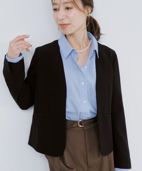 COHINA(コヒナ)の「トリアセジョーゼットノーカラージャケット 【低身長・小柄女性】(ノーカラージャケット・レディース・ネイビー/ベージュ/ブラック・S/XS)」の19枚目の写真