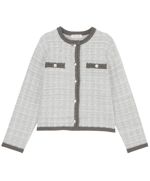 TOKYO SHIRTS（トウキョウシャツ）の「ツイード風 クルーネック ジャケット（ノーカラージャケット・レディース・ライトグレー/ネイビー・M/L）」の2枚目の写真