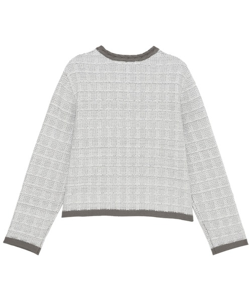 TOKYO SHIRTS（トウキョウシャツ）の「ツイード風 クルーネック ジャケット（ノーカラージャケット・レディース・ライトグレー/ネイビー・M/L）」の4枚目の写真