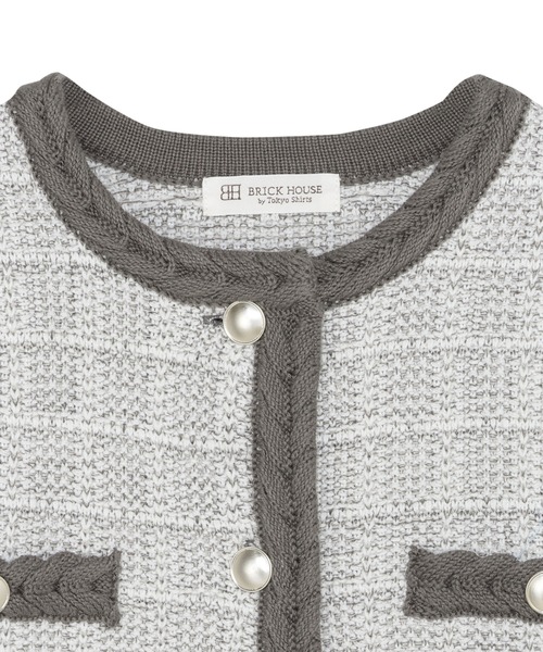 TOKYO SHIRTS（トウキョウシャツ）の「ツイード風 クルーネック ジャケット（ノーカラージャケット・レディース・ライトグレー/ネイビー・M/L）」の5枚目の写真