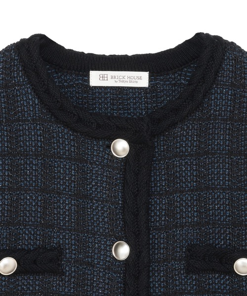 TOKYO SHIRTS（トウキョウシャツ）の「ツイード風 クルーネック ジャケット（ノーカラージャケット・レディース・ライトグレー/ネイビー・M/L）」の10枚目の写真