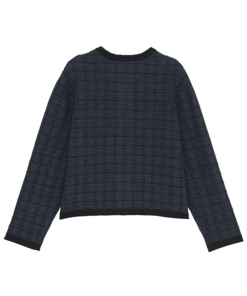 TOKYO SHIRTS（トウキョウシャツ）の「ツイード風 クルーネック ジャケット（ノーカラージャケット・レディース・ライトグレー/ネイビー・M/L）」の9枚目の写真