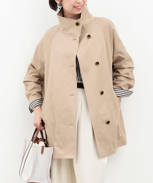 MICO COULIER（ミコクリエ）の「クリアツイル撥水スタンドカラーコート（その他アウター・レディース・キナリ/ベージュ/チャコールグレー・38）」の3枚目の写真