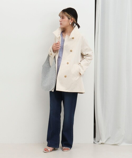 MICO COULIER（ミコクリエ）の「クリアツイル撥水スタンドカラーコート（その他アウター・レディース・キナリ/ベージュ/チャコールグレー・38）」の4枚目の写真