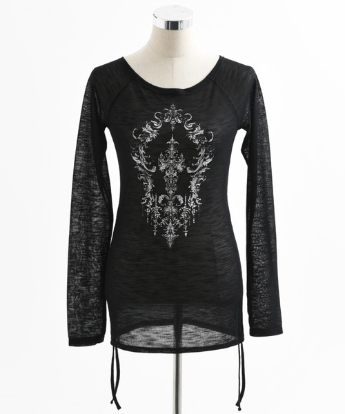 REFLEM(レフレム)の「『REFLEM/レフレム』シアーオフショルL/S Tee/ロングスリーブカットソー(Tシャツ/カットソー・レディース・ホワイト/ブラック・FREE)」の2枚目の写真